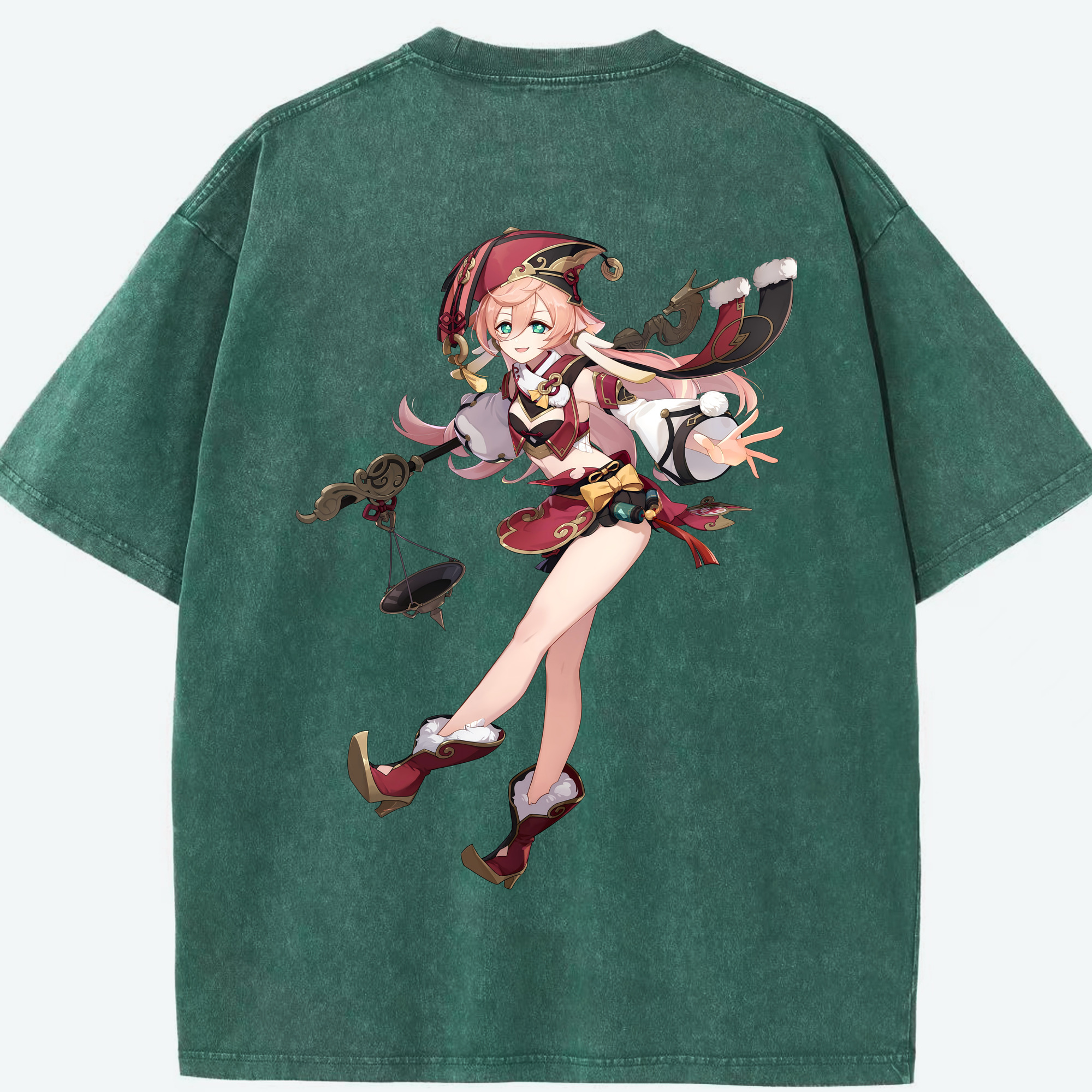 げんし神 ヤンフェイ genshin Yanfei 綿100% ヴィンテージ風 半袖Tシャツ（背面プリント）